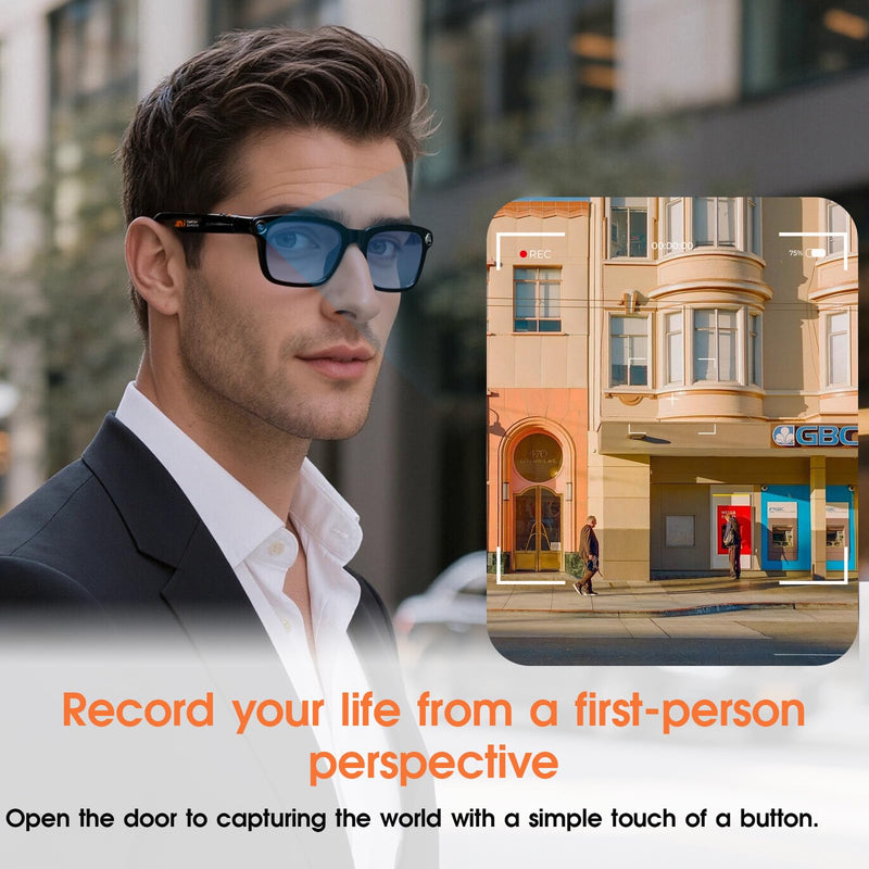 AI Smart Glasses with Camera, Interchangeable Lenses & Bluetooth Audio | 8MP Camera, 3-Lens System, AI Translation, Open-Ear Audio, Outdoor Smart Eyewear for Cycling, Travel & Sports Black-M08