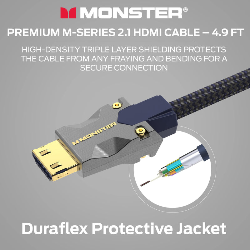 Monster M3000 Ultra High Speed HDMI Cable 4.9 ft, 8K 60Hz, 48 Gbps, HDR, ARC/eARC, 7.1 Audio, Braided Duraflex Jacket, Gold Plated Connectors, HDMI Cable for TV, Gaming, Monitor, Soundbar
