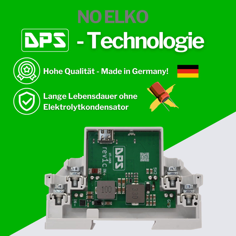DPS - DIN Rail Power Supply 5 V 3 A 15 W USB-C 10 V-28 V | 5.2 V DC DC USB C Step Down Power Supply for Smart Home, Smart Meter, Tablet, Pi USB-C-3A