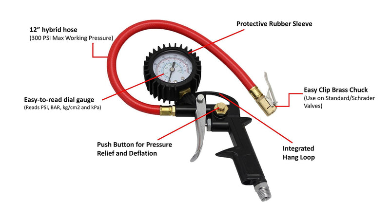 [AUSTRALIA] - EXELAIR Pistol Grip Inflator/Deflator Gauge, EX0500P 