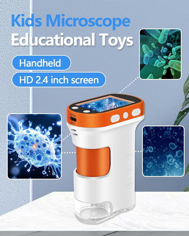 [AUSTRALIA] - OZSTAR Microscope for Kids 1000x Magnification, 2.4-inch ScreenPocket Microscope with Photo and Video Recording (with Slide Kit) Portable Educational Gift 