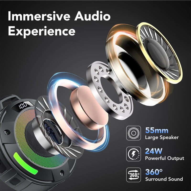 [AUSTRALIA] - Bluetooth Speaker, 2025 Portable Wireless Shower Speaker, Digital Display Portable Speaker with Detachable hook ,IPX7 Waterproof with LED Light, HD Sound & Bass for Bathroom, Pool, Beach & Outdoor 