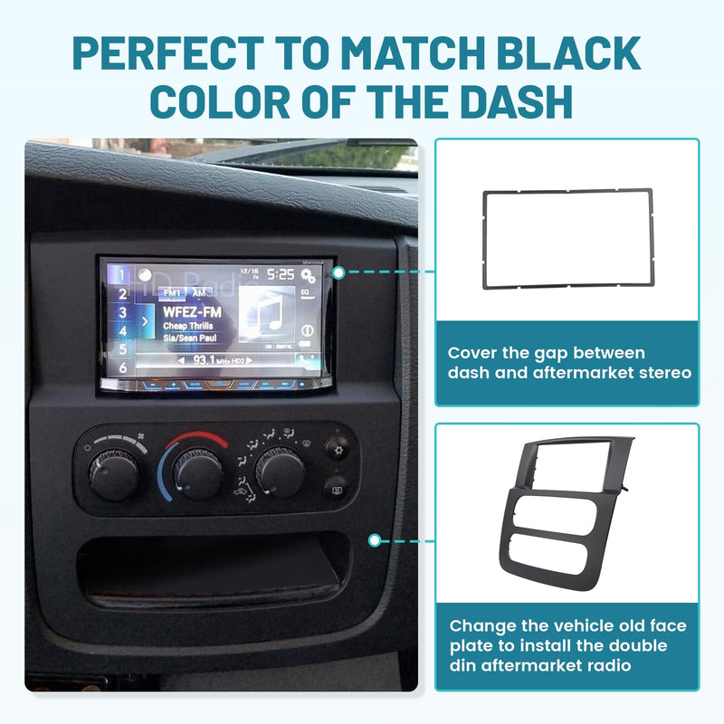 NuIth Double Din Radio Stereo Dash Kit with Radio Harness & Antenna Adapter for 2002-2005 Dodge Ram 1500 2500 3500, Double DIN Installation Multi Kit, DDIN Installation Kit for Ram