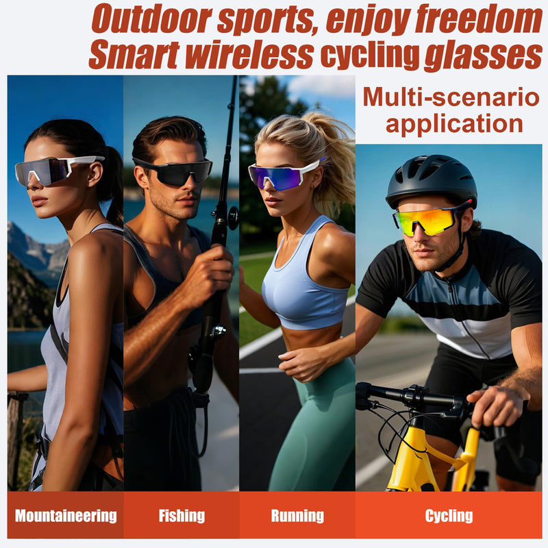 Yihou Smart Glasses Bluetooth Sunglasses Cycling Glasses with Open Ear Speaker Answer Calls for Outdoor Activities Greenpurple-black