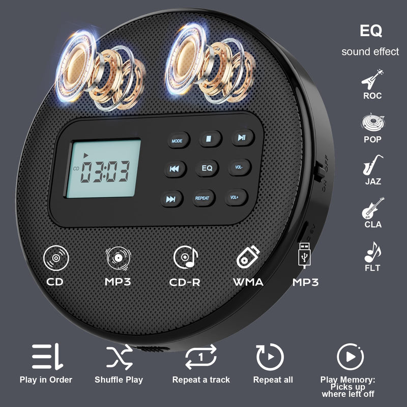 [AUSTRALIA] - KUEPHOM Portable CD Player with Headphones and Built-in Speakers: Rechargeable Discman with Anti-Skip Protection, Small CD/USB/MP3 Player for Personal/Car/Travel/Music/Audiobook Lover/Gift 