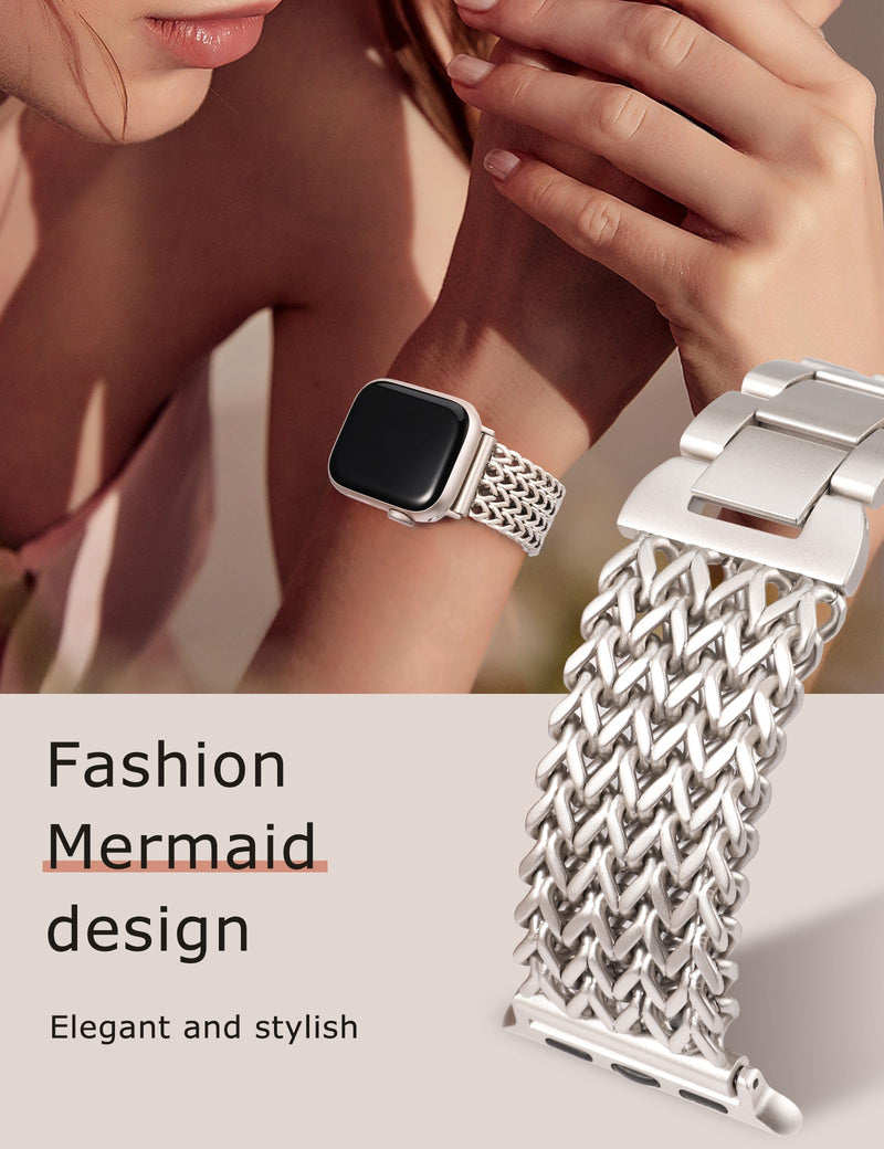 Minyee 2 Packs Band Compatible with Apple Watch Band Women 42/46/38/40/41/44/45/49mm, Premium Soft Leather Strap with Bling Dainty Flower Charm & Adjustable Chain Strap Link Bracelet