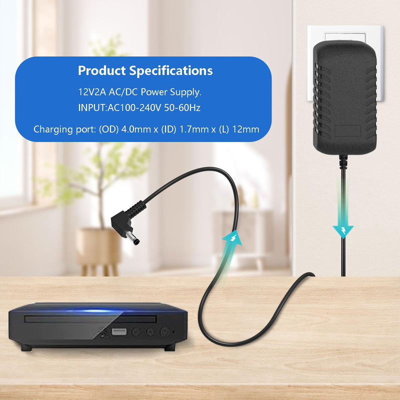 [AUSTRALIA] - AC/DC 12V Wall Charger DC 9-12V Cord for Portable DVD Player Compatible with UEME/HDJUNTUNKOR/DBPOWER, 4.0 * 1.7mm Plug Power Adapter 