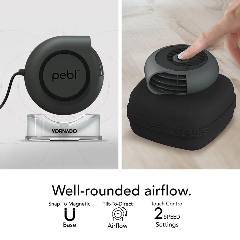 Vornado PEBL PAK Portable USB Desk Fan with Magnetic Base, Neoprene Travel Case Stand, 2 Speed Settings, Adjustable Airflow, Personal Cooling for Office, Home and Travel PEBL PAK - Case Included