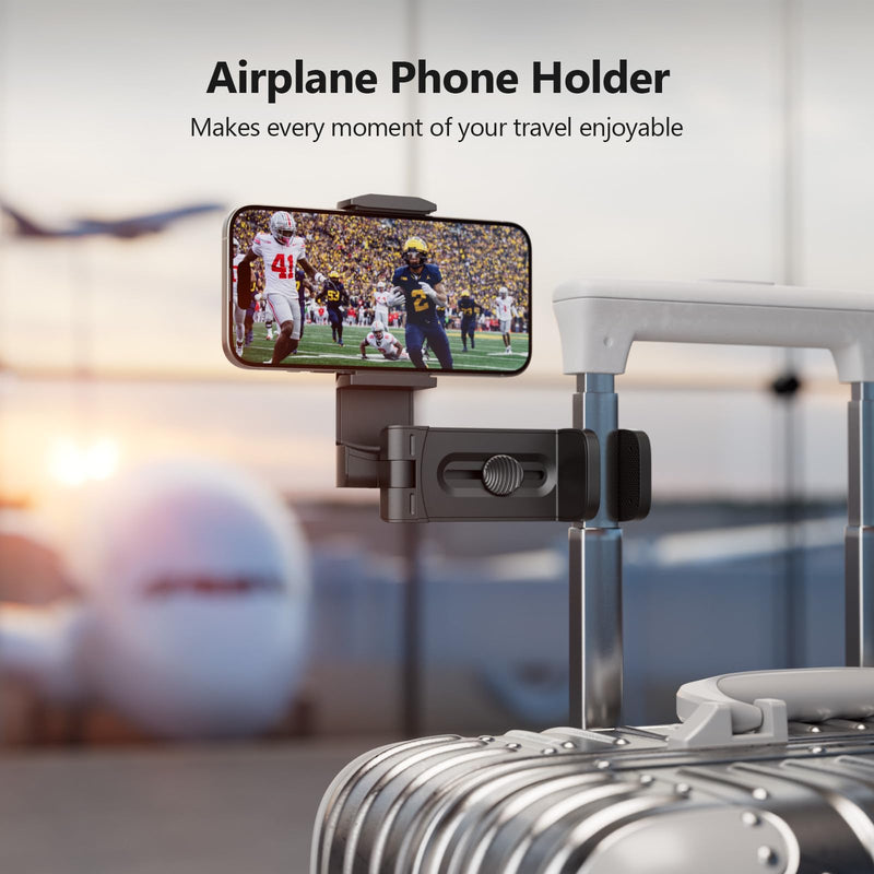 MiiKARE Airplane Travel Essentials Phone Holder, Universal Handsfree Phone Mount for Flying with 360 Degree Rotation, Accessory for Airplane, Travel Must Haves Phone Stand for Desk, Tray Table Black 1 Unit