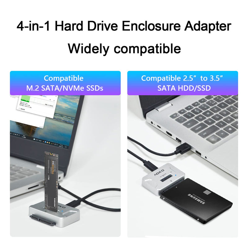 M.2 SATA/NVMe to USB Docking Station,Hard Drive Reader Adapter, External M.2 SSD Enclosure for M.2 PCIe NVMe and SATA SSDs, Compatible with SATA III HDD/SSD (M.2 Dock or SATA Adapter) | External M.2 Dock & Adapter for Both (M Key, B+M Key）,SATA Hard Dr...