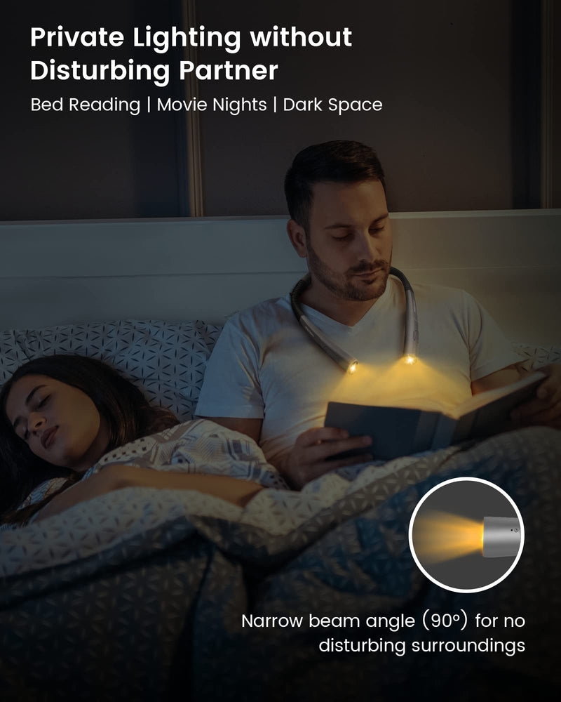 Glocusent Upgraded LED Neck Reading Light, Eye Caring Book Light for Reading in Bed, 30-min Timer, 3 Colors & 3 Brightness, Rechargeable & Long Lasting, Perfect for Reading, Knitting & Repairing Upgrade-grey