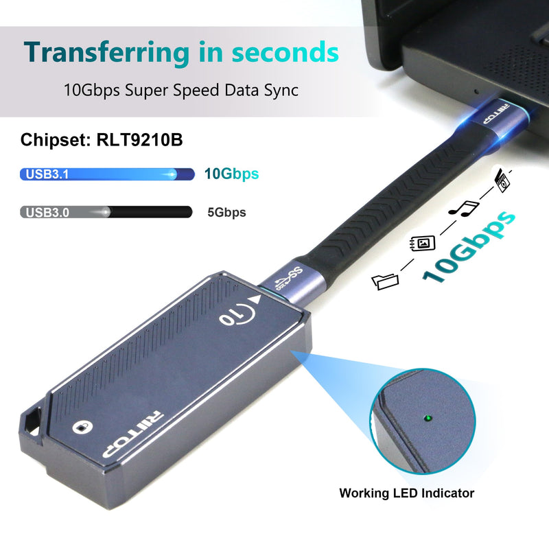 M.2 2230 Enclsoure 10Gbps, RIITOP Small M.2 NVMe to USB-C Reader with Aluminum Case for Both (M Key) NVMe and (B+M Key) SATA SSD only in Size 22x30mm