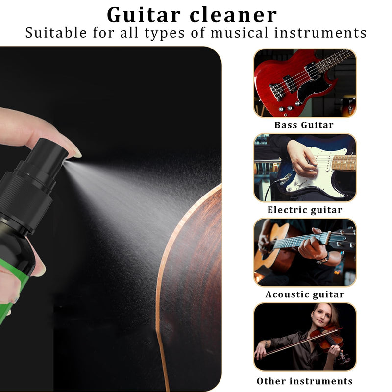 Guitar Cleaning Kit – 8-Pack Complete Care Set with Innovative Sponge Applicator | Guitar Cleaner, Lemon Oil(fretboard oil), Polish Wax, String Cleaner, Winder, Brush & Microfiber Cloth Sponge Tip