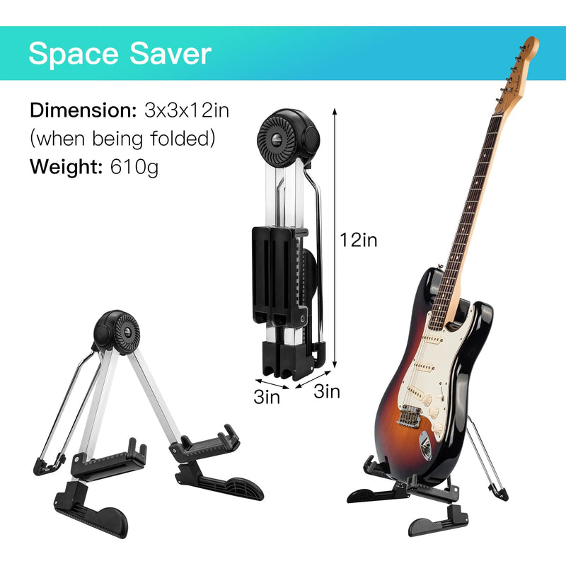 GUITTO Guitar Stand - Electric and Acoustic, Floor Standing Holder for Guitars, Bass, Banjo, Cello - Portable, Foldable, and Small A-Frame Design GGS-03 Black