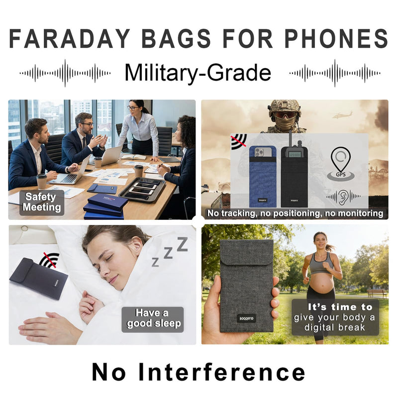 Faraday Bag for Phones,4-Layer Faraday Cage & Signal Blocking Pouch with Magnetic Closure,Anti-Tracking for iPhone Samsung & All Cell Phone (Blue) Blue