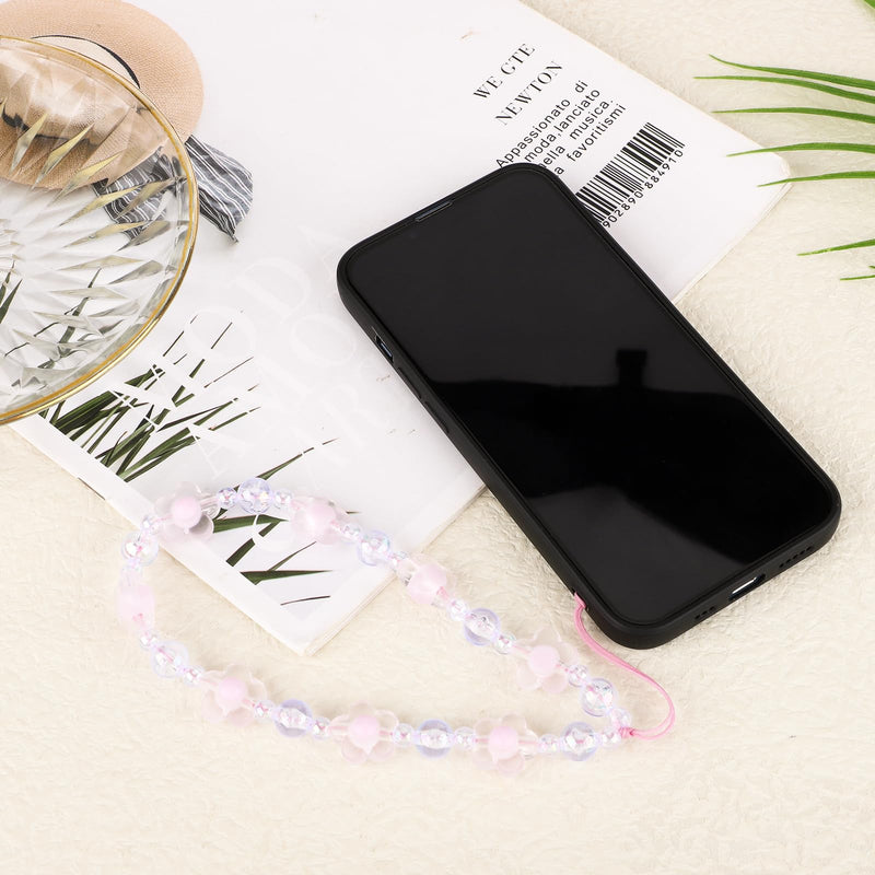 2pcs Beaded Phone Bracelet Strap, Crystal Butterfly Flower Pearl Phone Beaded Wrist Strap Phone Bracelet Lanyard for Women Phone Keychain Charm (White, Purple)