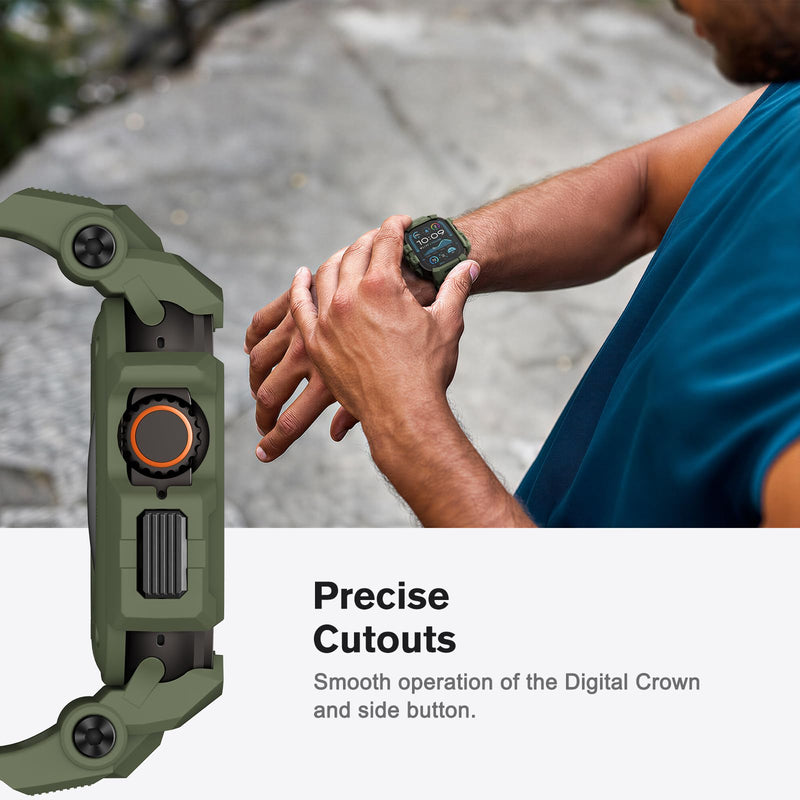 amBand Rugged Case with Band Compatible with Apple Watch Ultra 3/2/1 49mm for Men, Shockproof Protective Case with 9H Screen Protector, Sport Band & Bumper Cover, Army Green