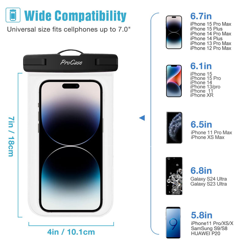 6 Pack Waterproof Phone Pouch Waterproof Phone Case for iPhone 15 14 13 12 11 Pro Max XS X, Cell Phone Pouch Holder with Lanyard for Galaxy S23 S22 S21 Pixel Up to 7.0" -Mixed Black /Blue/ Pink /Green /Yellow /Teal