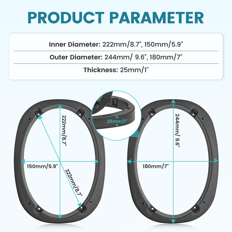 [AUSTRALIA] - 6X9 Universal Plastic Vehicle Speaker Spacer Ring Adapter, 6x9 Inch Car Speaker Spacer Mounting Bracket Adapter Refit Audio Speaker Mat, 1 Pair 