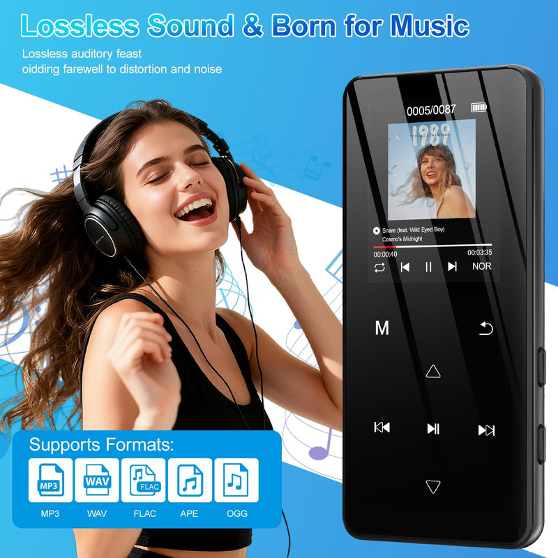 MP3 Player with Bluetooth 5.3, 32GB Portable Music Player with Speaker, HiFi Lossless Audio, Expandable to 128GB, Lightweight for Running, Gym, Travel, Kids & Students