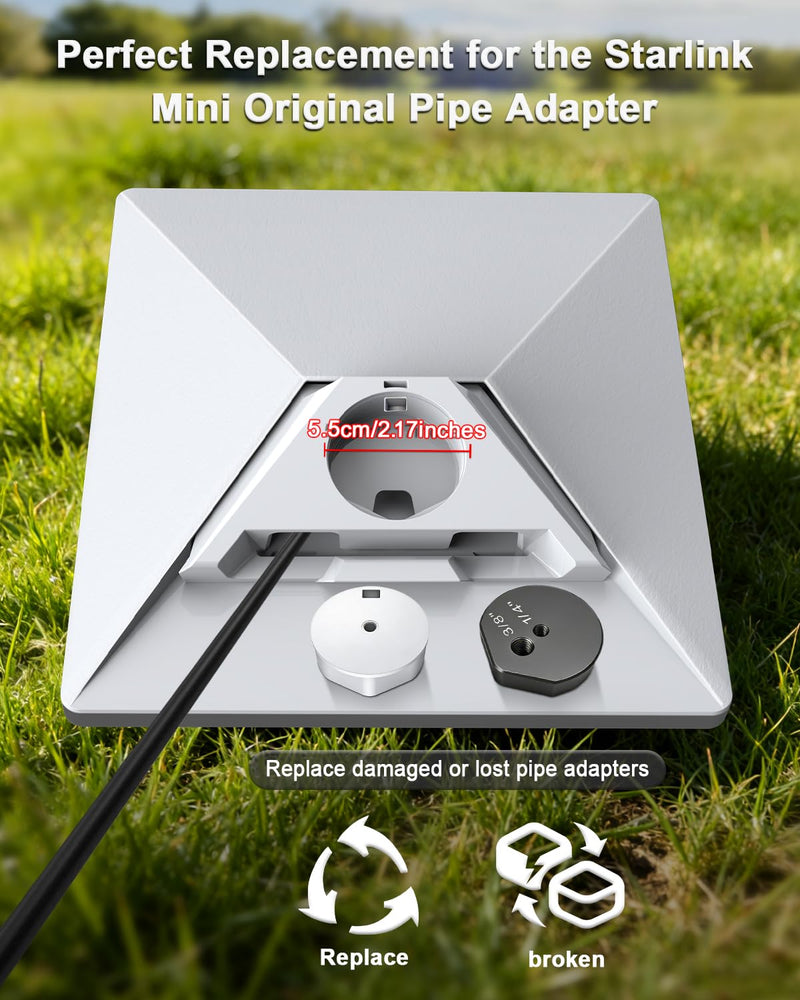 Starlink Mini Pipe Adapter Kit with 1/4"-20 Tripod Mount Adapter, Replacement Mount Works for Starlink Mini, Fits Tripods, Camera Stands & Clamp Mounts, Portable Solution for RV, Camping & Outdoor