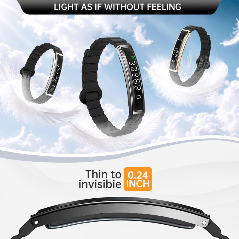 Smart Bracelet for Women Men Fitness Health Tracker with Heart Rate Sleep | 2 Bands 5ATM Waterproof Smartband with Multi-Sport Modes, Step Pedometer Black Steel + Black Magnetic