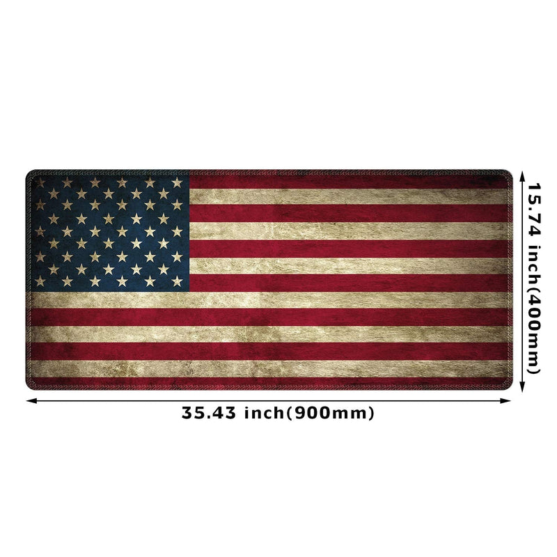 Meffort Inc Extra Large Extended Gaming Desk Mat Non-Slip Rubber Pads Stitched Edges XXL Mouse Pad 35.4 x 15.7 inch - USA Flag