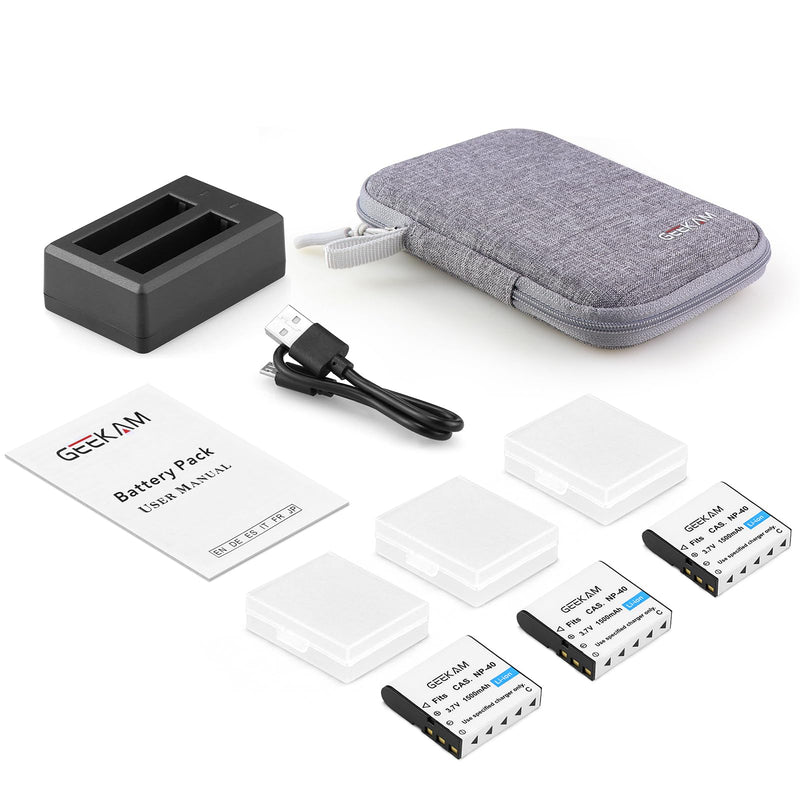 [AUSTRALIA] - NP-40 Battery Pack, 1500mAh Rechargeable Battery(3-Pack) with USB Dual Charger for Video Camera Camcorders Compatible with Casio NP-40 (Not for Fujifilm NP40) 