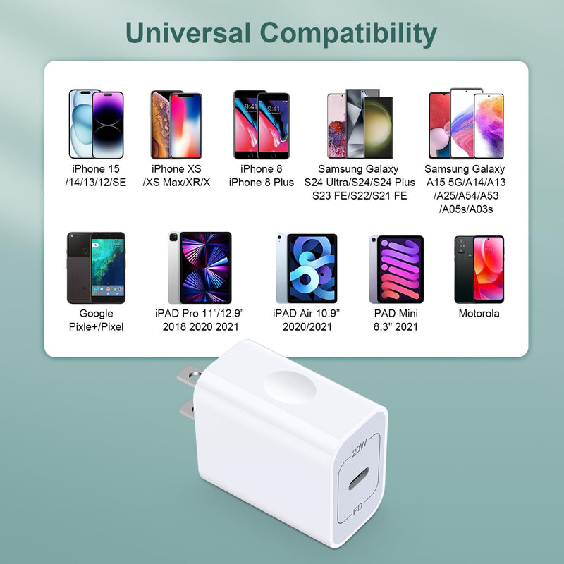[2-Pack] 20W Samsung Fast Charging Block USB C Power Adapter Android Wall Plug Brick Type C Block for Galaxy A15 5G/A55/A35/A14 5G/A54/A25/A23/A13/A53/S24/S23 FE/S22/S21 FE/Z Flip 5,iPhone 15/14/13