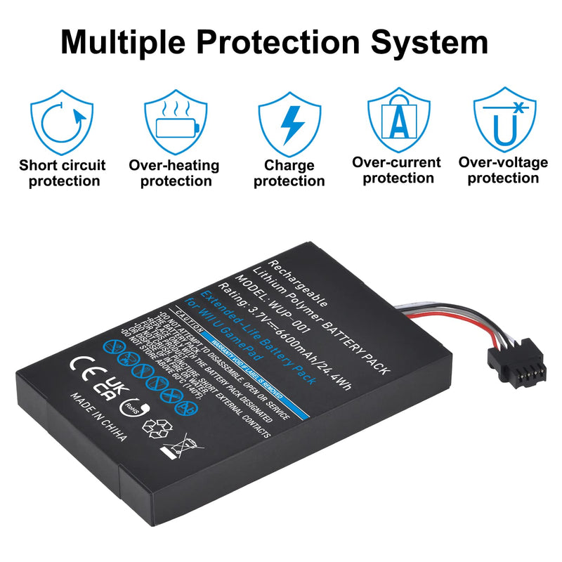 Pickle Power 6600mAh Wii U Gamepad Battery, Rechargeable Wii U Battery Replacement for Nintendo Wii U Gamepad WUP-010 WUP-012