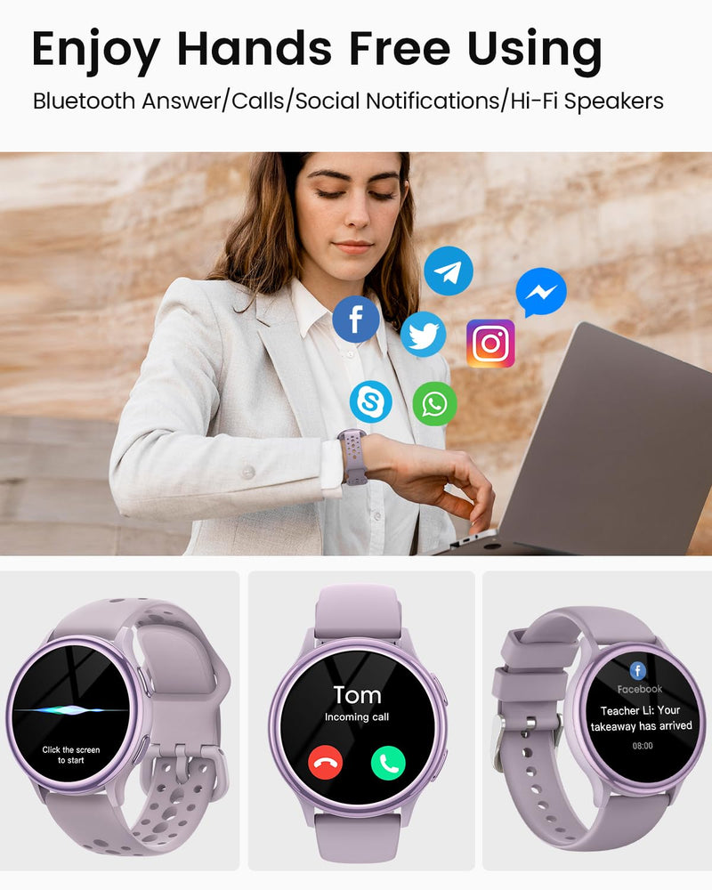 Smart Watches for Women(Answer/Make Calls), 1.27'' AMOLED Screen Activity Trackers with Heart Rate/Sleep/SpO2 Monitor, Smartwatch for iPhone/Samsung/Android,120+ Sport IP68 Fitness Watch 2Bands Violet