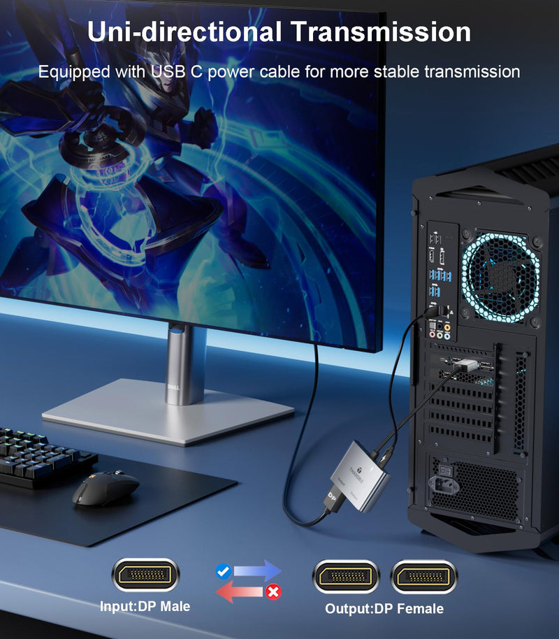 DisplayPort to Dual DisplayPort Splitter (4K@60Hz) Display Port 1 in 2 Out Adapter for Dual Monitor Extend Display, MST DP to 2 DP Adapter for PC, Graphics Card