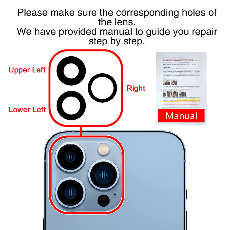 ASDAWN Back Camera Lens Glass Replacement for iPhone 13 Pro and 13 Pro Max, Rear Lens Glass Replacement kit with Pre-Installed Adhesive + Installation Manual + Repair Tool Kit