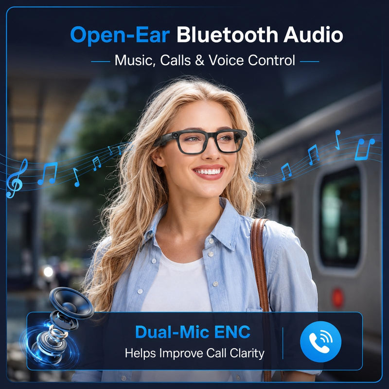 AI Smart Glasses with Camera, 4K Anti-Shake Video & Photo Capture. | Real-Time Translation, Object Recognition, AI Assistant, Open-Ear Audio, Smart Glasses with Camera and Bluetooth, Black