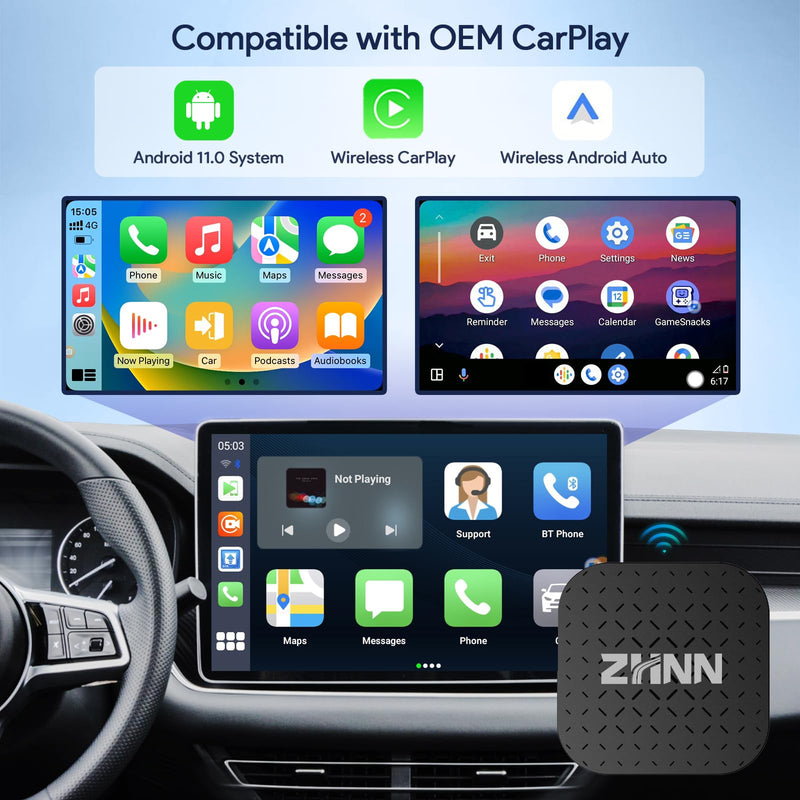 Carplay AI Box, Wireless Carplay Android Auto Smart AI Box Support Mirrorlink/TF Card Multimedia Video Box for OEM Wired Carplay AI Box Lite