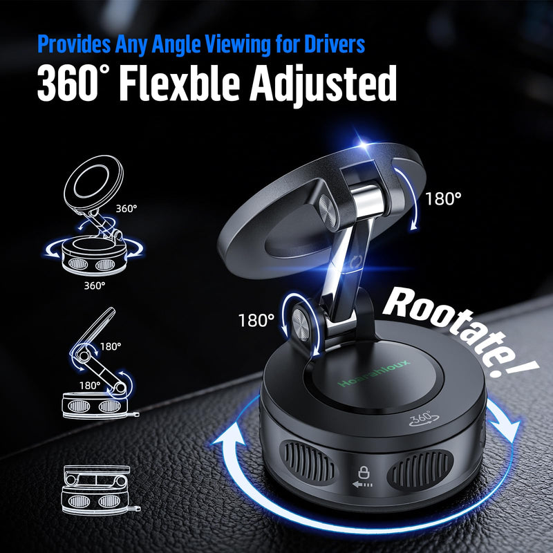 Magnetic Phone Holder for Car Dashboard Windshield Mount Strong Suction Cup | Car Mount for iPhone & Android, 20 N52 Ultra Strong Magnets, 360° Adjustable Foldable Heavy Duty Hands-Free Hot-Resistant
