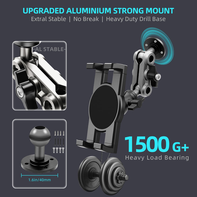 Aluminum Heavy Duty Drill Base Tablet Holder Car Mount Dashboard, 360° Adjustable 2-Stage Stand for 4.7-12.9" iPad Pro/Air/Mini/Samsung Galaxy Tab, for Car Truck Wall Desk Commercial Vehicle