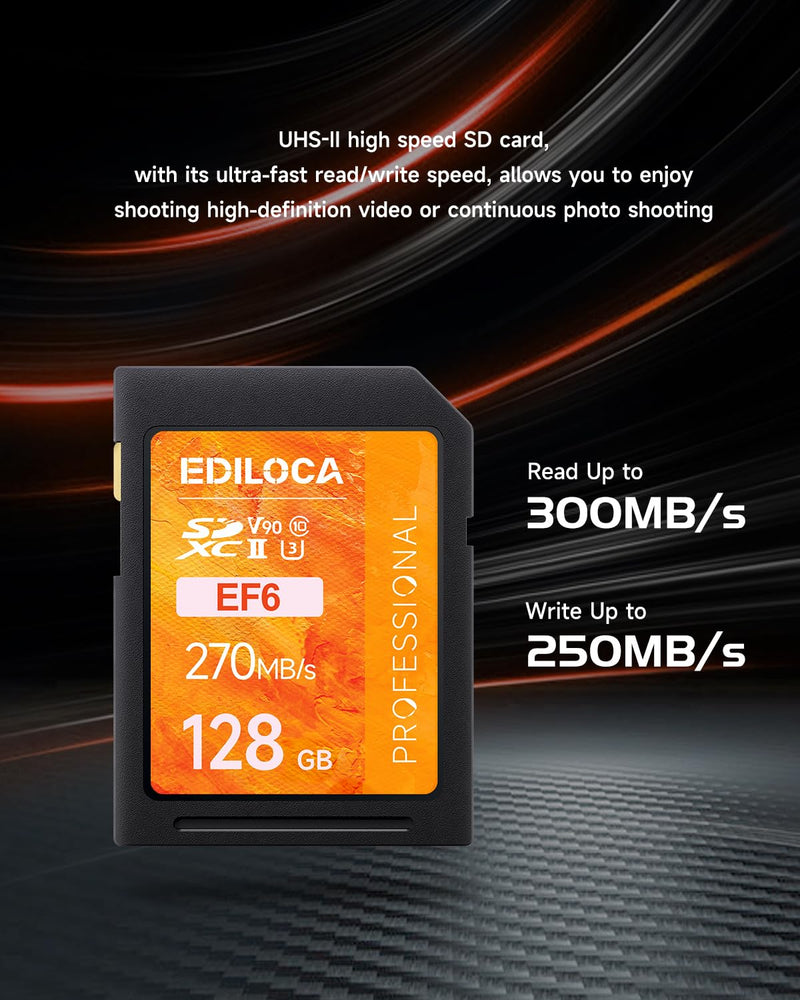 [AUSTRALIA] - EF6_128GB UHS-II SD Card UHS-II Memory Card Fast Storage, Read Speed 300MB/s, Write Speed 250MB/s, C10, U3, V90, 4K, 8K-UHD, SD Card, Must-Have for Professional Photographers 128GB EF6 -300MB/s 