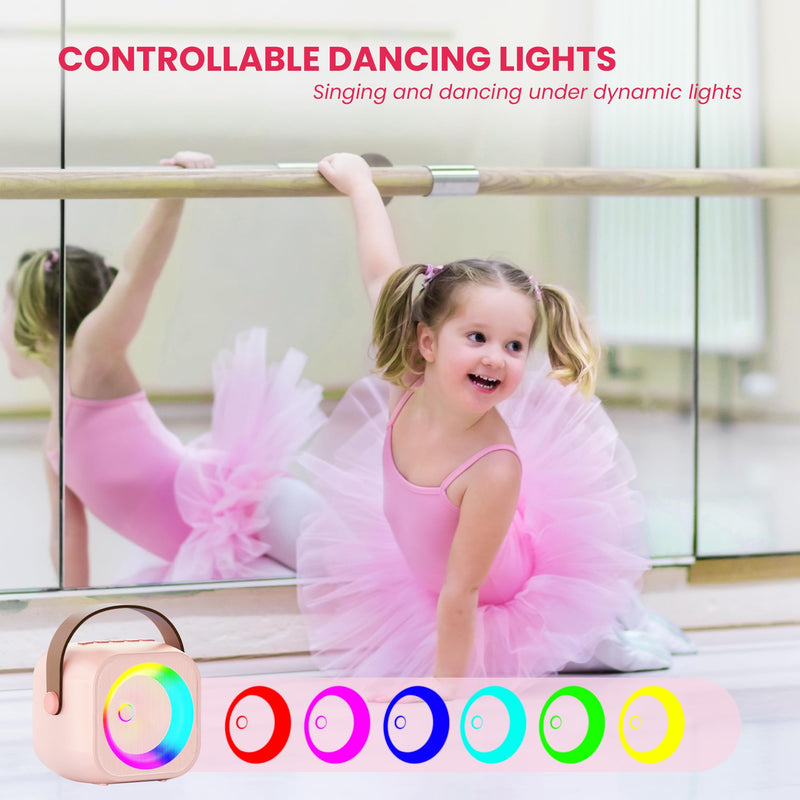 Karaoke Machine for Kids Adults, Mini Portable Bluetooth Karaoke Speaker with 2 Wireless Microphone and Lights, Birthday Gifts for Girls Ages 4, 5, 6, 7, 8, 9, 10, 12+ Family Home Party 2 Mics Pinkcolor