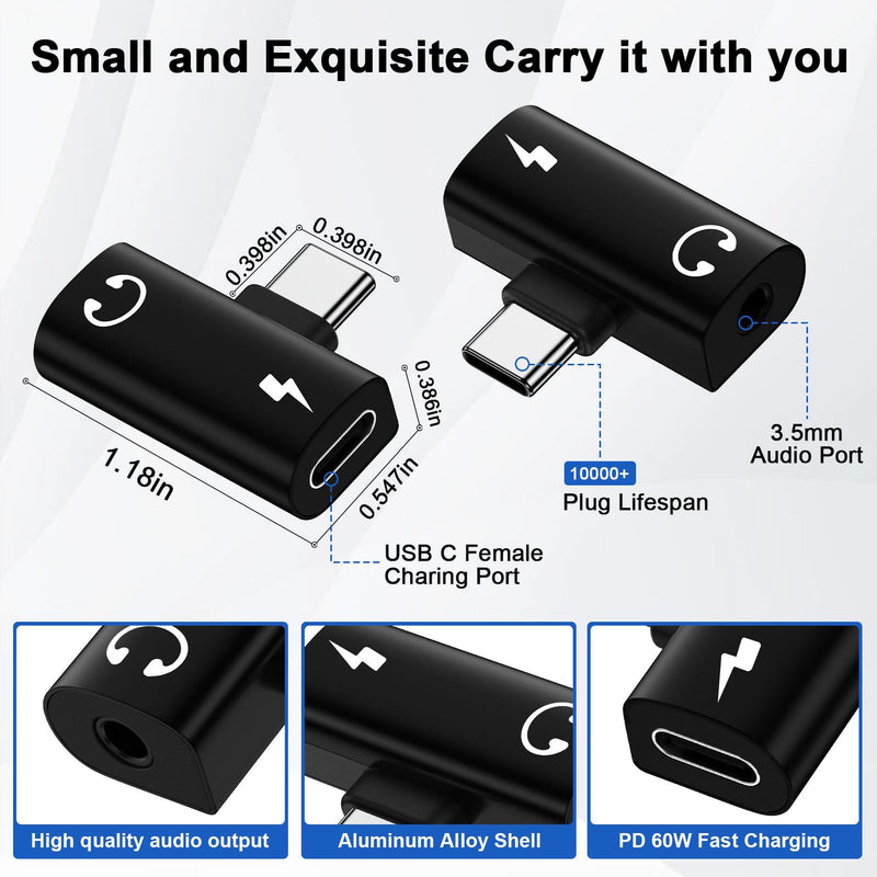 USB C to 3.5mm Headphone Jack Adapter and Charger for Samsung Galaxy S26 | S26 Ultra S26+ S25 FE A17 A37 A27 A36, 2 in 1 Type C Audio Adapter Headphone Aux & Charger Adaptor 60W Fast Charging Dongle Black