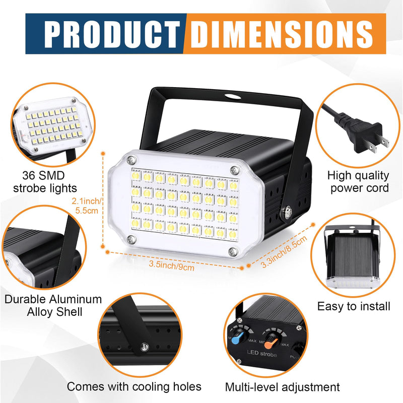 4 Pcs Halloween Strobe Light for Parties LED Strobe Light Sound Activated and Flash Speed Control with 36 RGB LED Flashing Lights DJ Lighting for Party Show Club Disco Karaoke(Black)