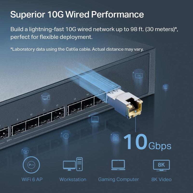 Omada 10G Base-T SFP+ to RJ45 Module, Universal Compatible(SM5310-T) | Hot-Pluggable, Support TX Disable DDM V3.6