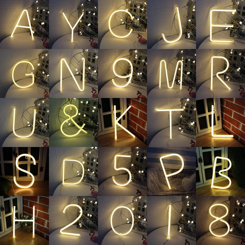 [AUSTRALIA] - ENUOLI Warm White Neon Letter Sign Night Lights Neon Words Battery/USB Powered LED Alphabet Neon Art Lights Wall Decor Light up Words for Wedding Birthday Party Christmas Home Bar Decoration (A) 