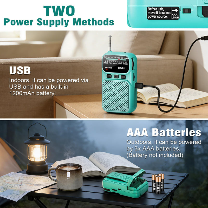 [AUSTRALIA] - Goodes Portable Radio AM FM, Pocket Radio with Flashlight, Tuning Knob, TF Card Slot and Headphone Jack, 3AA Battery Operated or Plug in Wall, Transistor Radios for Gift, Family, Elder (Blue) 