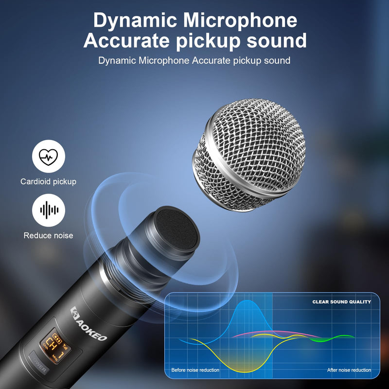 Aokeo Wireless Microphone Only for Mic Input, UHF Metal Dynamic Handheld Multipurpose Mic with Rechargeable Receiver (Work 4hs), 160ft Range, for Karaoke Machine, Amplifier Speaker, Mixer, Church PG58-2