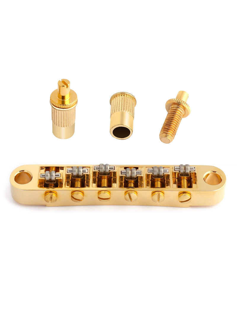 Holmer Tune-O-Matic Style Guitar Bridge Roller Saddles 6 String Gold Plated Compatible with LP Les Paul SG Style Electric Guitar Parts Replacement.
