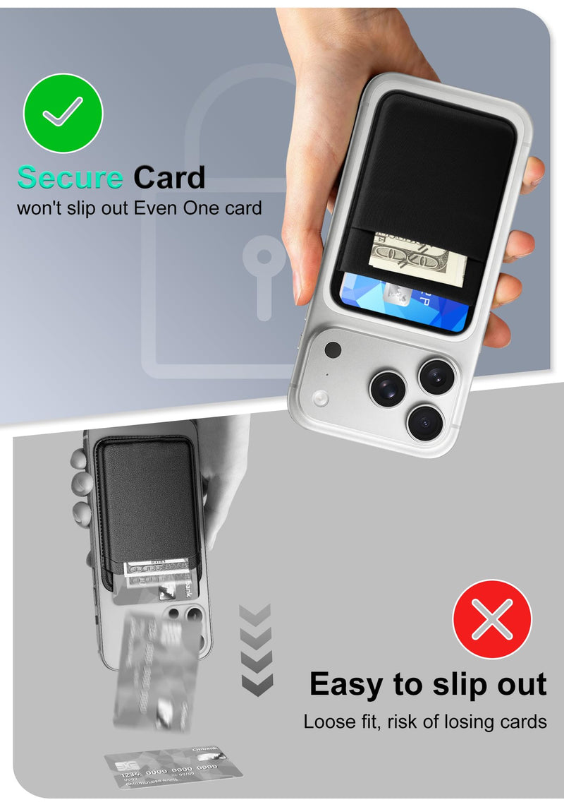 Senose Compatible for Magsafe Wallet, 6 Cards Holder, Slim Stretchy Magnetic Phone Wallet for Back of Phone Compatible for iPhone 17/16/15/14/13/12 Pro Max Plus Air Series, Black