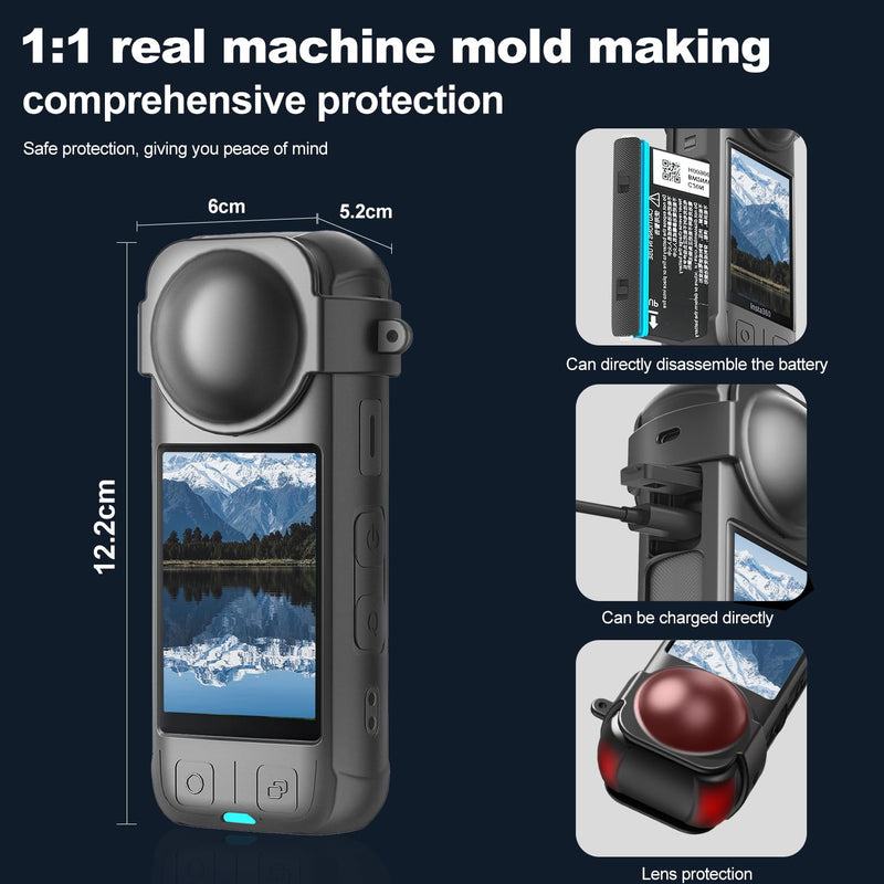 Camera Protective Accessories Kit for Insta 360 X4 Include Lens Guards Silicone Protective Case/Screen Protective/Camera Case(with Buckle) /Front Behind Lens Guards