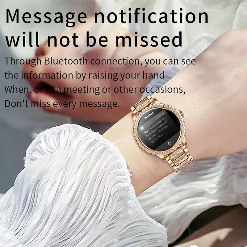 Yihou Luxury Gold Smart Watches for Women, Diamond Round Designer Fitness Tracker Smartwatch for Android iOS Phones with Make/Answer Call Sleep Monitor