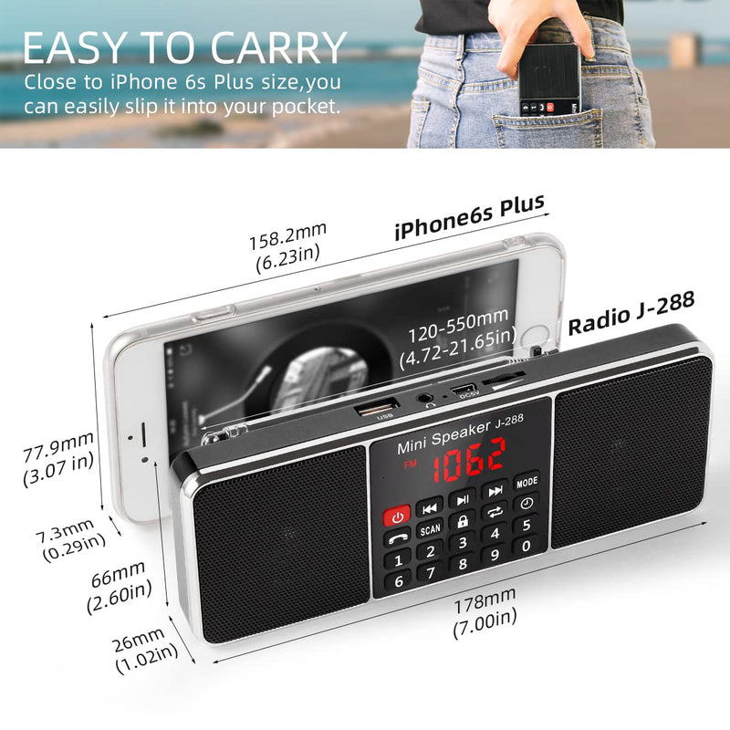 [AUSTRALIA] - PRUNUS J-288 Portable Radio AM FM Radio with Bluetooth Speaker, Sleep Timer, Power-Saving Display, Ultra-Long Antenna, AUX Input & USB Disk & TF Card MP3 Player, NO Manual Preset Black 
